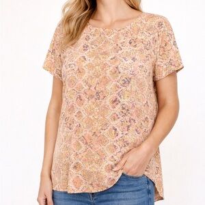 Anthropologie Fynn & Rose 100% Silk Snake Print Blouse Peach Neon Zip Back Top S